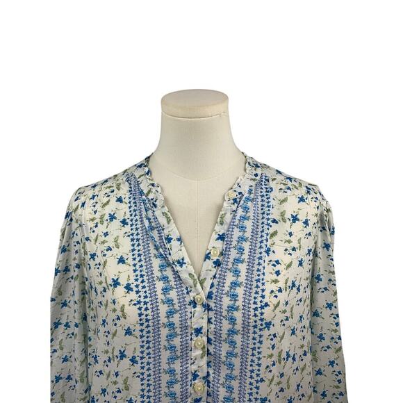 Women’s Lucky Brand white blue floral boho peasant top NWT Sz L - Picture 2 of 9